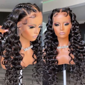 180% Density 20 Inches Medium Long Black Deep Wave Hair Lace Front